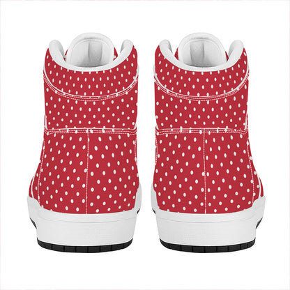 Red And White Christmas Dots Print High Top Leather Sneakers