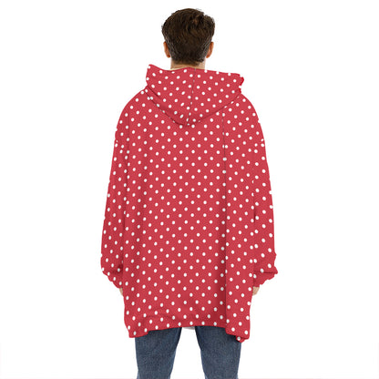 Red And White Christmas Dots Print Hoodie Blanket