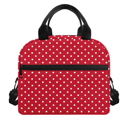 Red And White Christmas Dots Print Insulated Lunch Bag