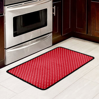 Red And White Christmas Dots Print Kitchen Mat