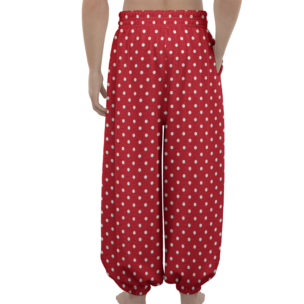 Red And White Christmas Dots Print Lantern Pants