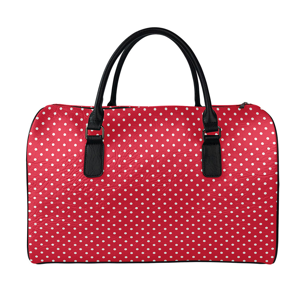 Red And White Christmas Dots Print Leather Duffle Bag