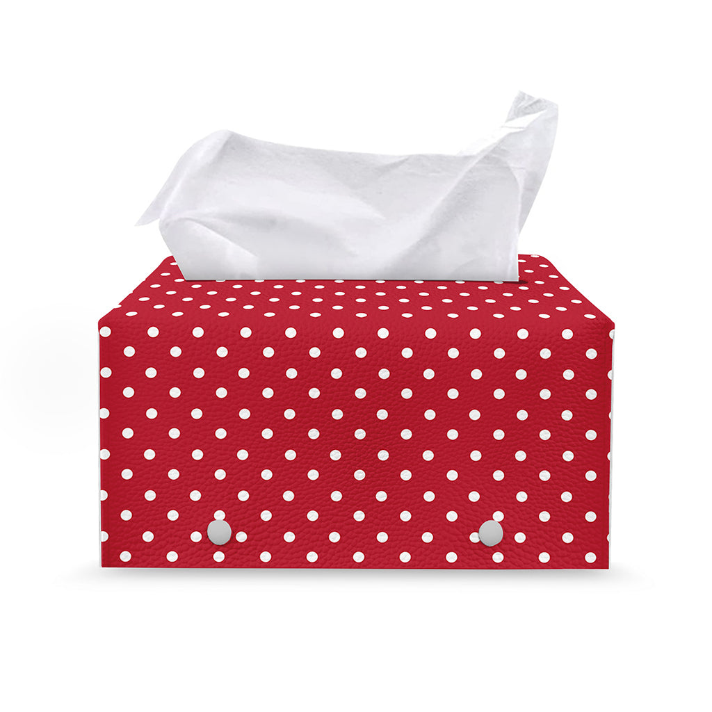 Red And White Christmas Dots Print Leather Tissue Box Cover
