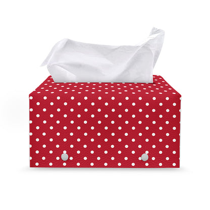 Red And White Christmas Dots Print Leather Tissue Box Cover