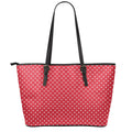 Red And White Christmas Dots Print Leather Tote Bag With Zipper