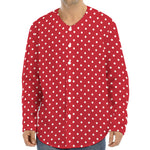 Red And White Christmas Dots Print Long Sleeve Baseball Jersey