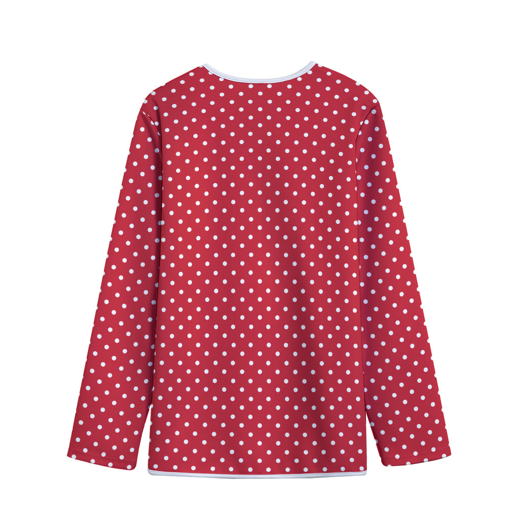 Red And White Christmas Dots Print Long Sleeve Short Coat