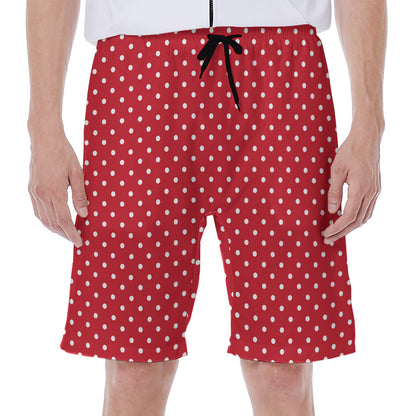 Red And White Christmas Dots Print Men's Beach Shorts