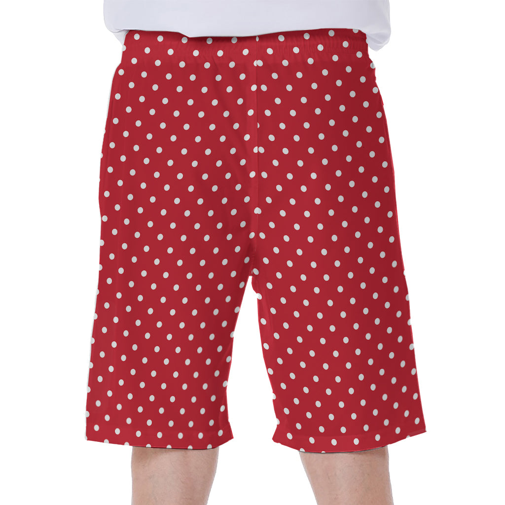 Red And White Christmas Dots Print Men's Beach Shorts
