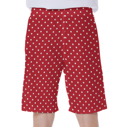 Red And White Christmas Dots Print Men's Beach Shorts