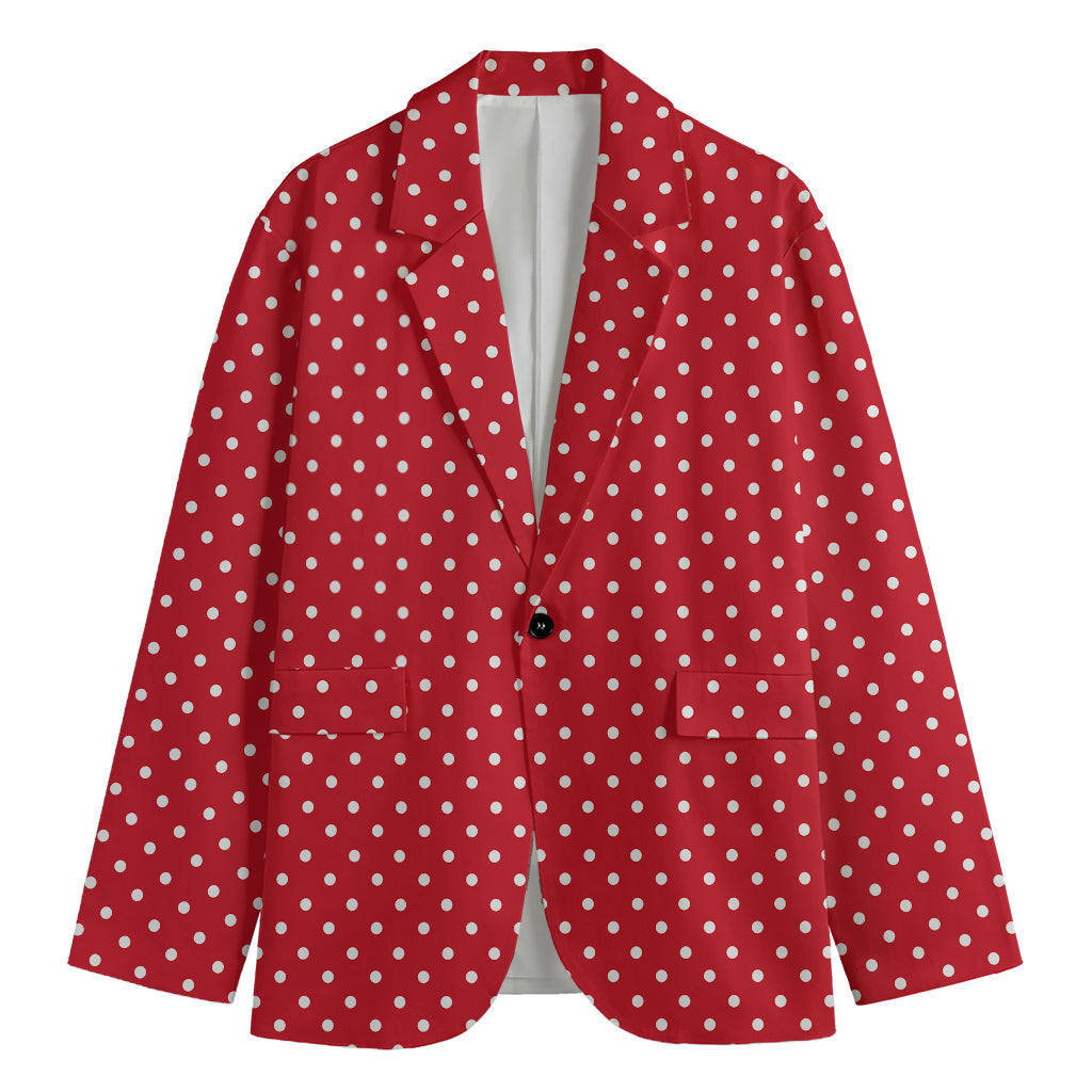 Red And White Christmas Dots Print Men's Blazer