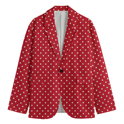 Red And White Christmas Dots Print Men's Blazer