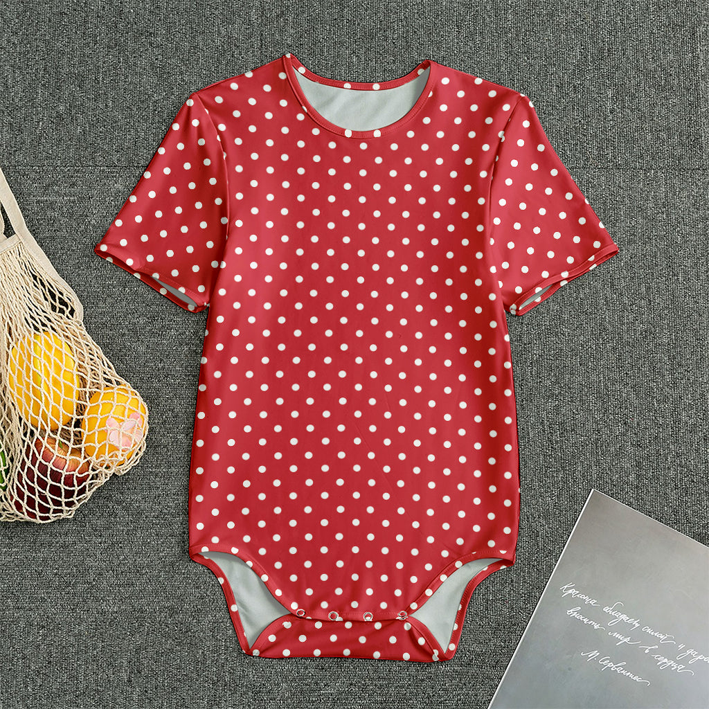 Red And White Christmas Dots Print Men's Bodysuit