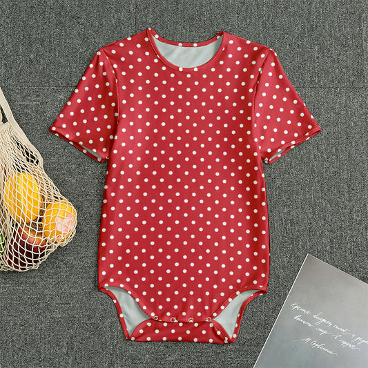 Red And White Christmas Dots Print Men's Bodysuit