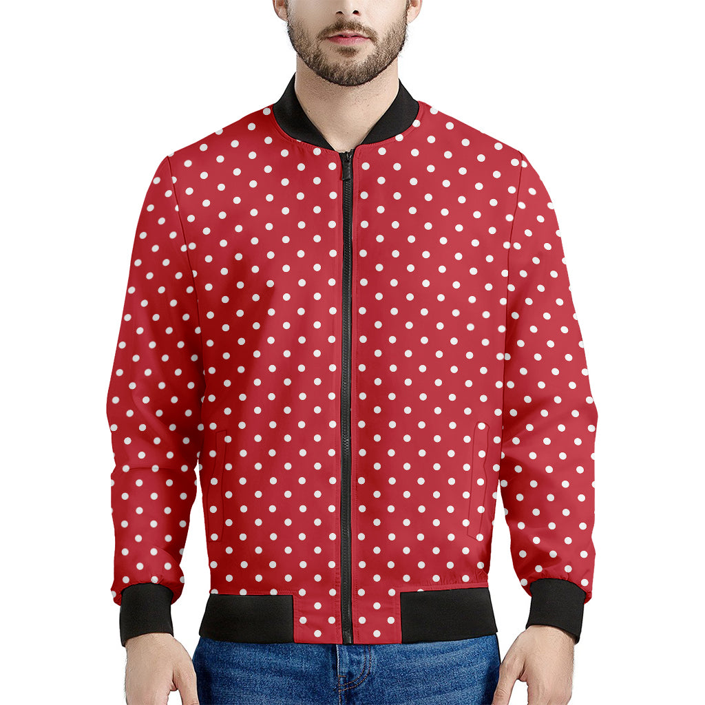 Red And White Christmas Dots Print Men's Bomber Jacket