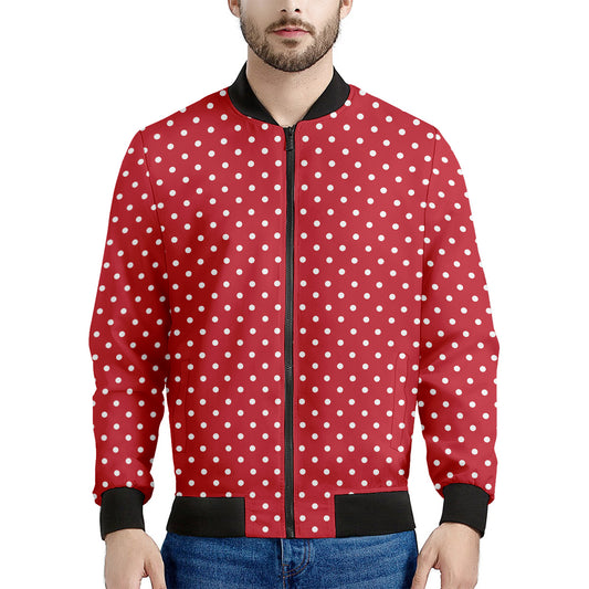 Red And White Christmas Dots Print Men's Bomber Jacket