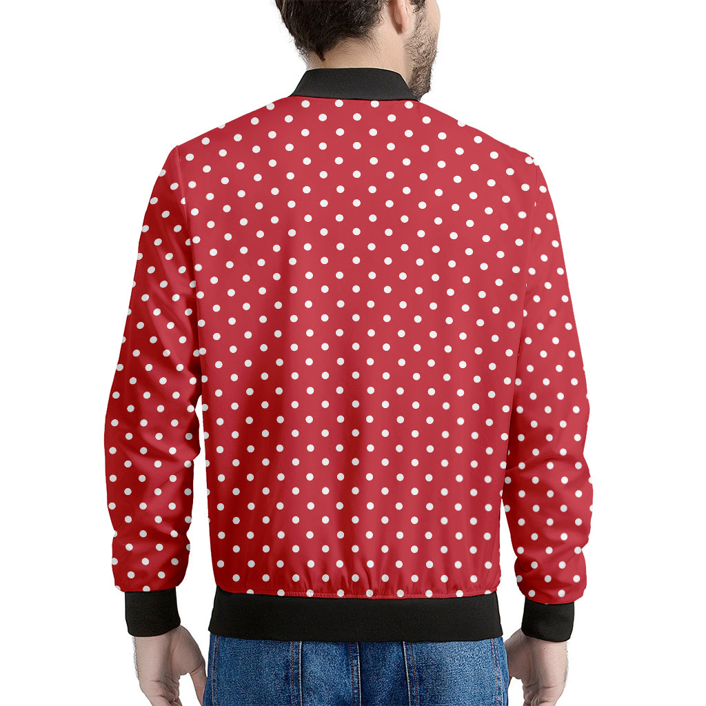 Red And White Christmas Dots Print Men's Bomber Jacket