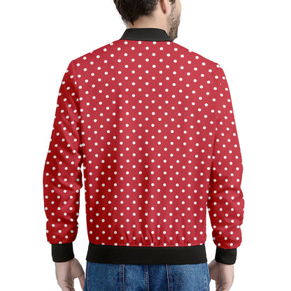 Red And White Christmas Dots Print Men's Bomber Jacket