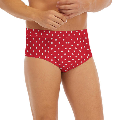 Red And White Christmas Dots Print Men's Briefs