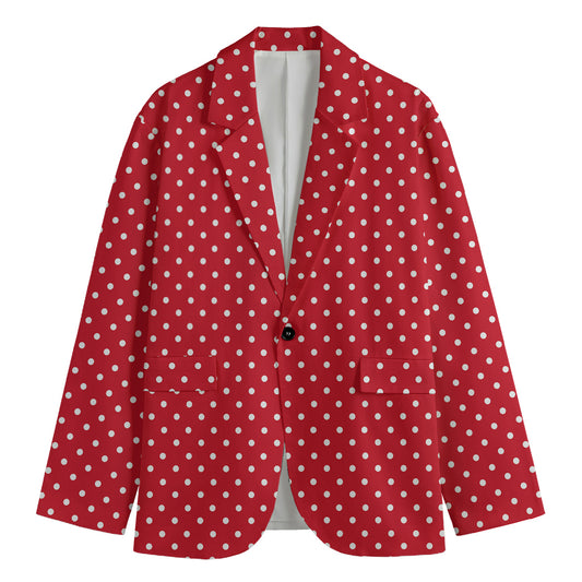 Red And White Christmas Dots Print Men's Cotton Blazer