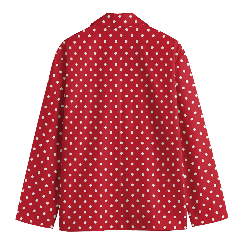 Red And White Christmas Dots Print Men's Cotton Blazer