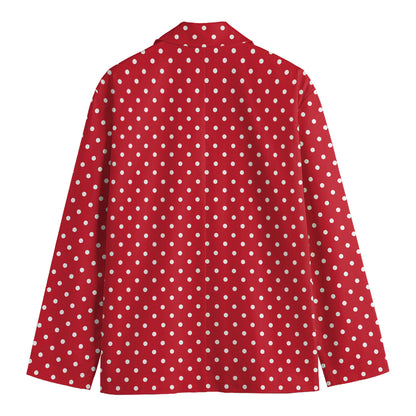 Red And White Christmas Dots Print Men's Cotton Blazer