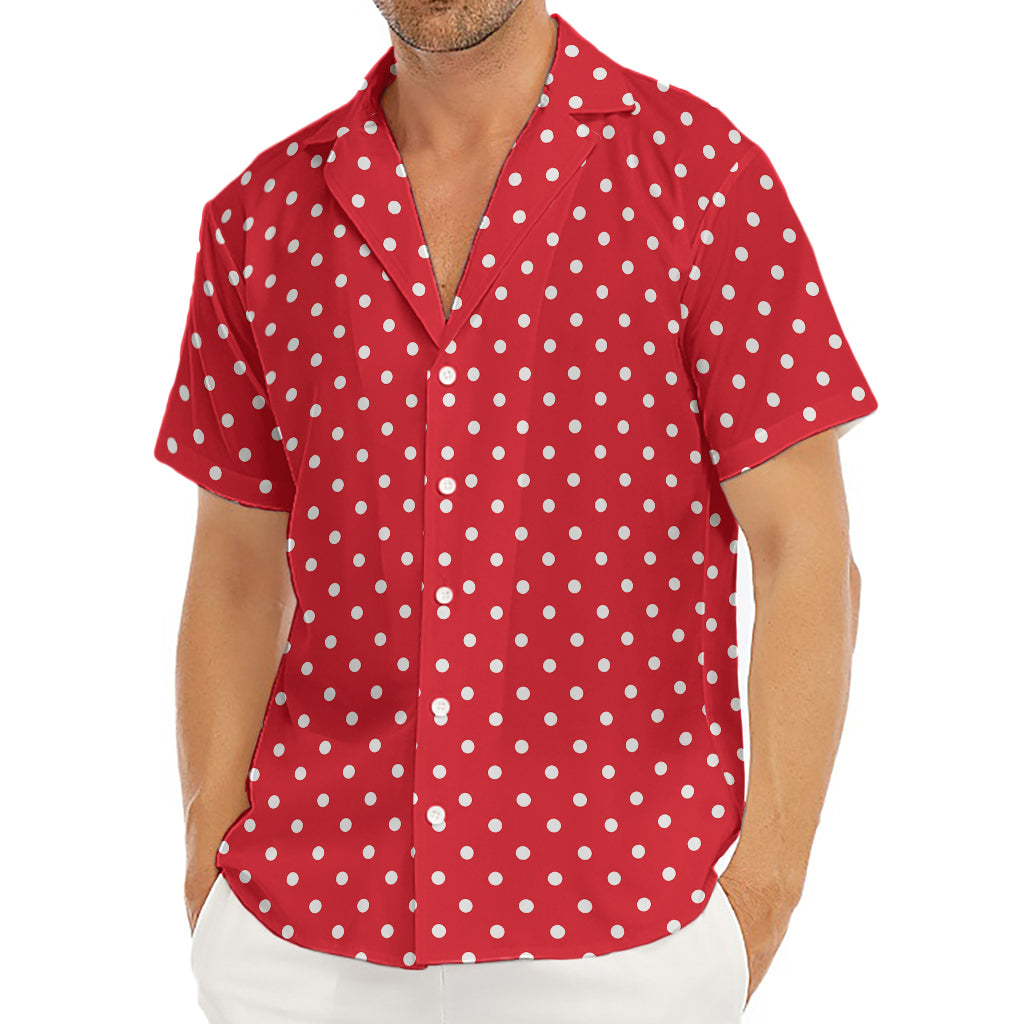 Red And White Christmas Dots Print Men's Deep V-Neck Shirt