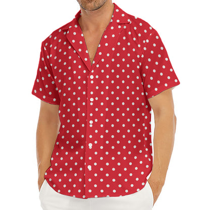 Red And White Christmas Dots Print Men's Deep V-Neck Shirt