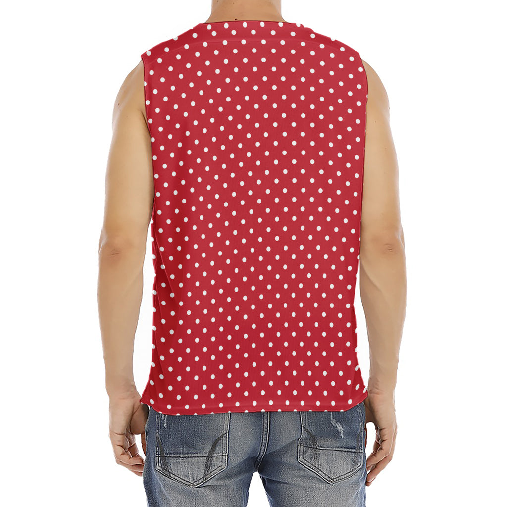 Red And White Christmas Dots Print Men's Fitness Tank Top