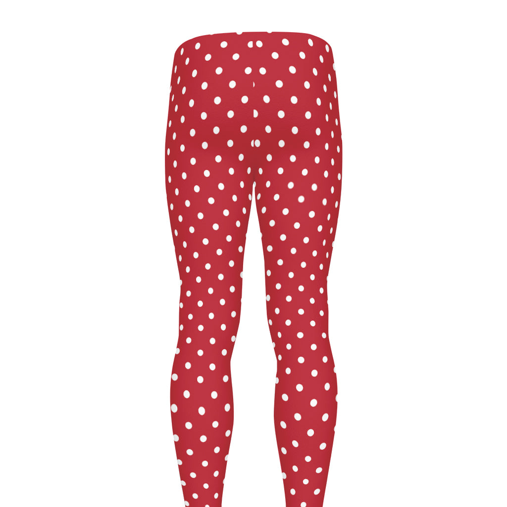 Red And White Christmas Dots Print Men's leggings