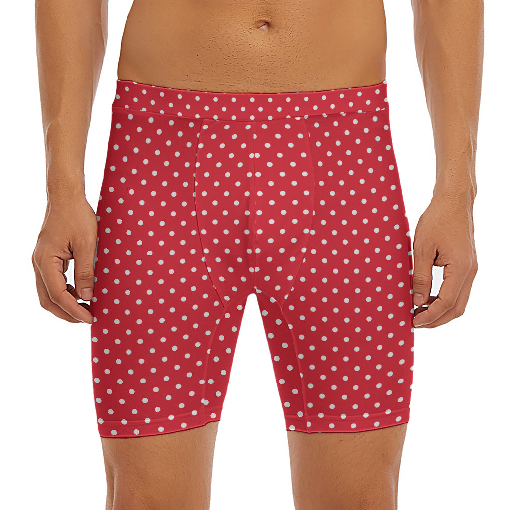 Red And White Christmas Dots Print Men's Long Boxer Briefs