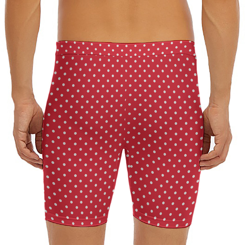 Red And White Christmas Dots Print Men's Long Boxer Briefs