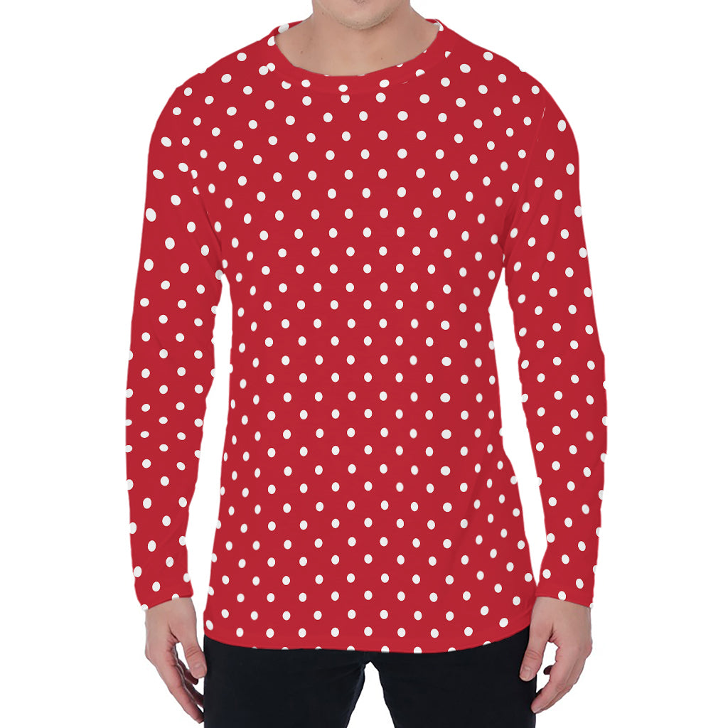 Red And White Christmas Dots Print Men's Long Sleeve T-Shirt