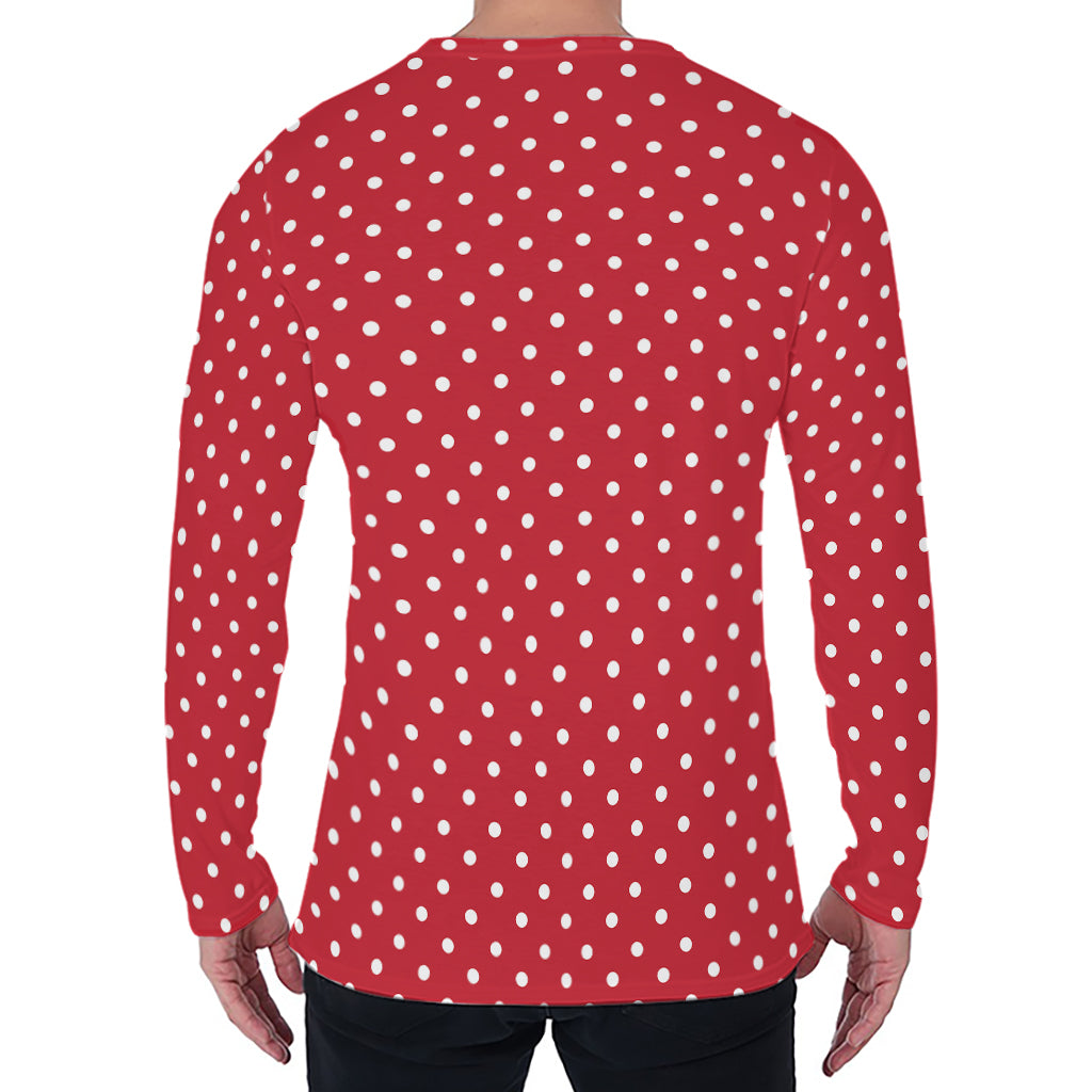 Red And White Christmas Dots Print Men's Long Sleeve T-Shirt