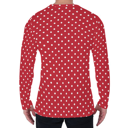 Red And White Christmas Dots Print Men's Long Sleeve T-Shirt