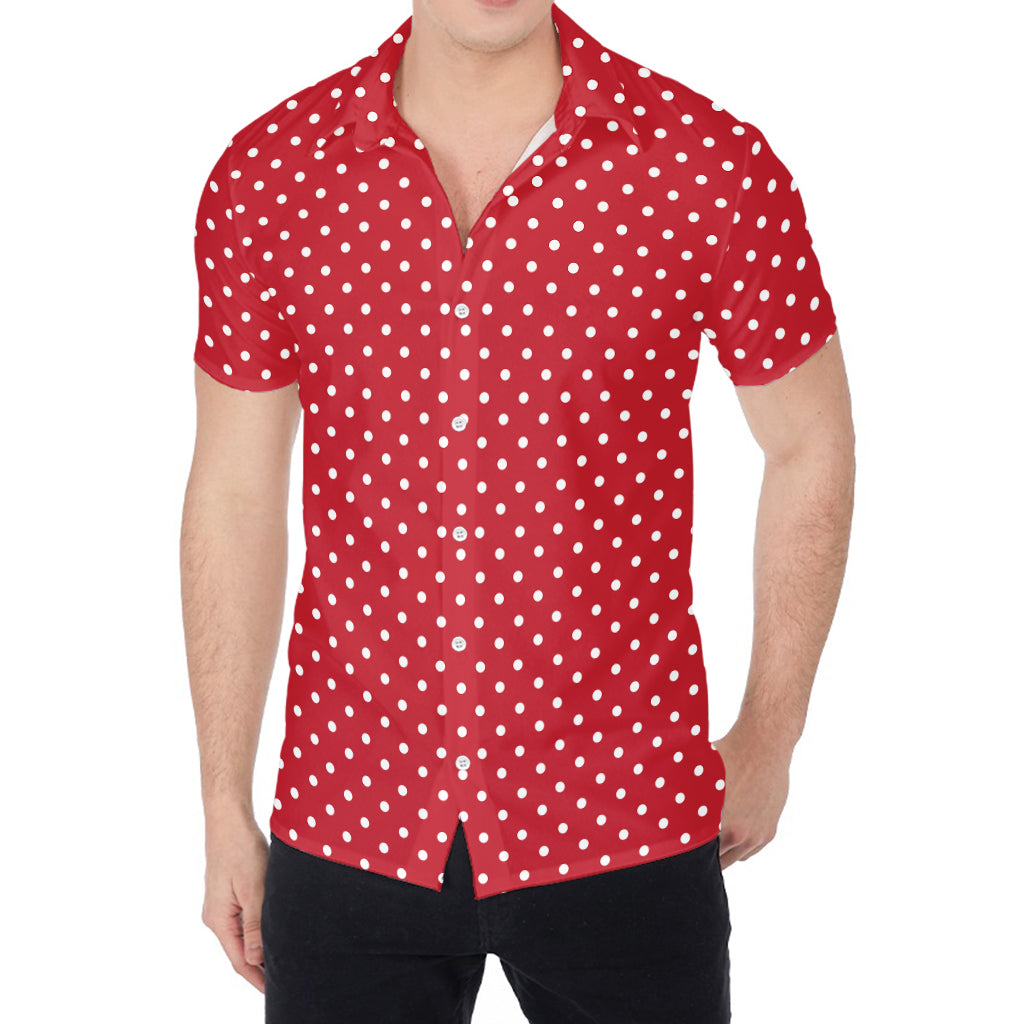 Red And White Christmas Dots Print Men's Shirt
