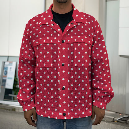 Red And White Christmas Dots Print Men's Shirt Jacket