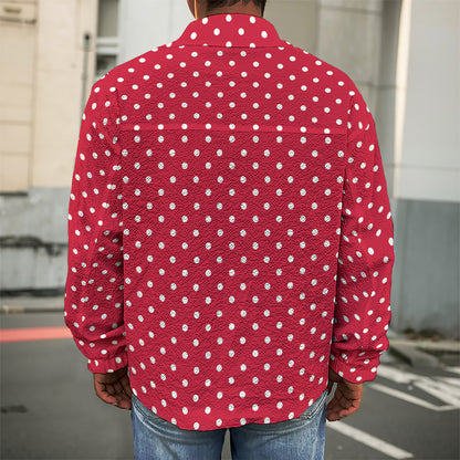 Red And White Christmas Dots Print Men's Shirt Jacket