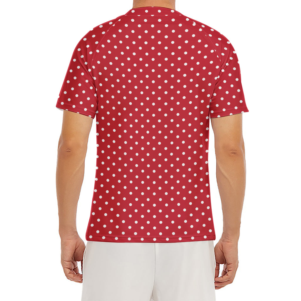 Red And White Christmas Dots Print Men's Short Sleeve Rash Guard