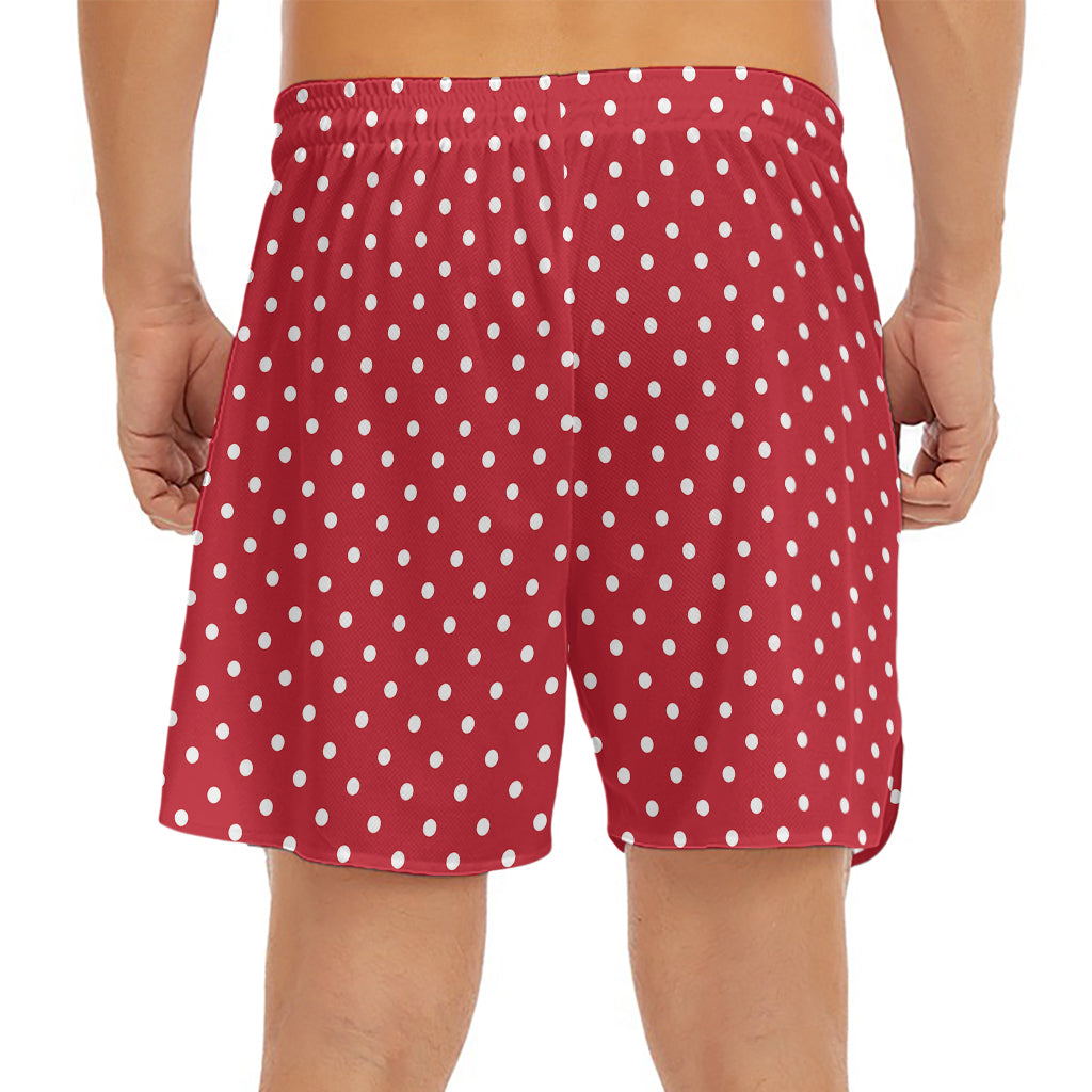 Red And White Christmas Dots Print Men's Split Running Shorts