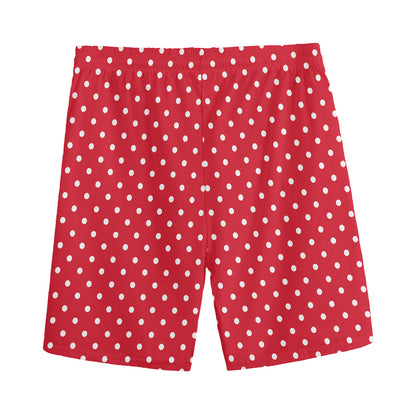 Red And White Christmas Dots Print Men's Sports Shorts
