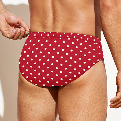 Red And White Christmas Dots Print Men's Swim Briefs