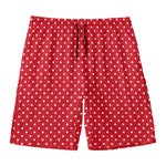 Red And White Christmas Dots Print Men's Swim Trunks