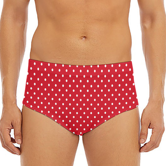 Red And White Christmas Dots Print Men's Triangle Swim Briefs