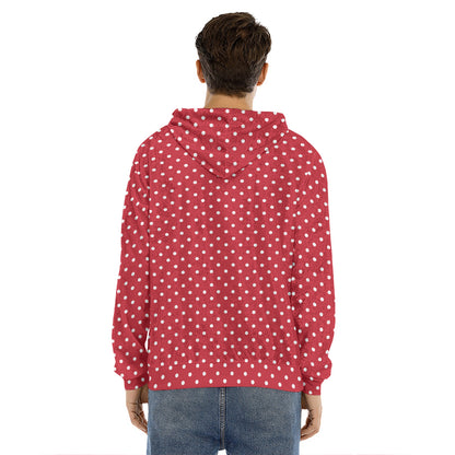Red And White Christmas Dots Print Men's Velvet Pullover Hoodie