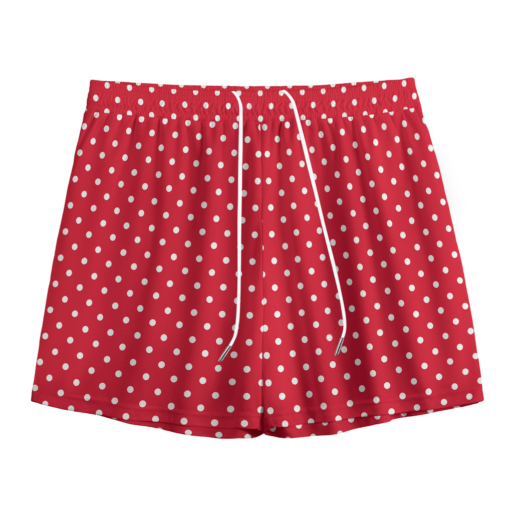 Red And White Christmas Dots Print Mesh Shorts