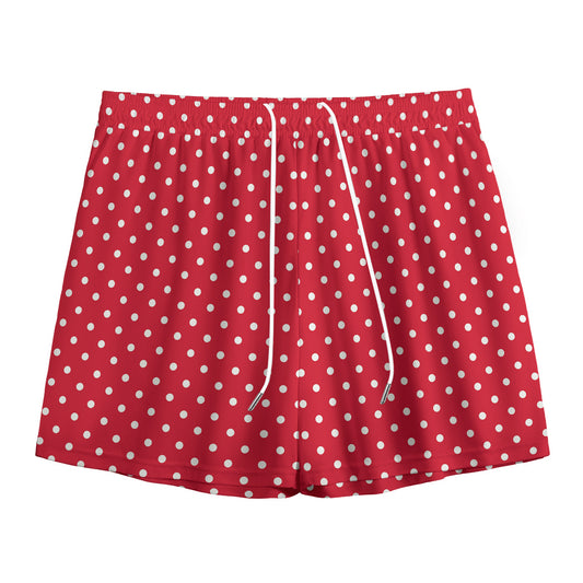 Red And White Christmas Dots Print Mesh Shorts