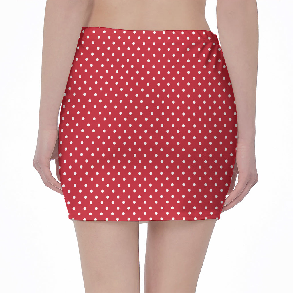 Red And White Christmas Dots Print Pencil Mini Skirt