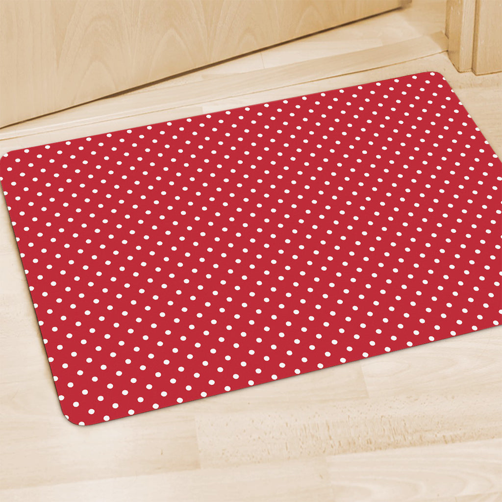 Red And White Christmas Dots Print Polyester Doormat