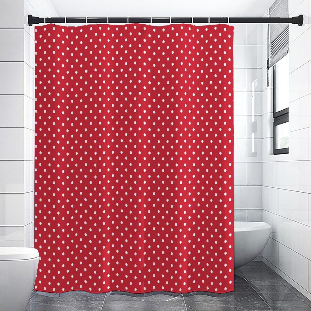 Red And White Christmas Dots Print Premium Shower Curtain